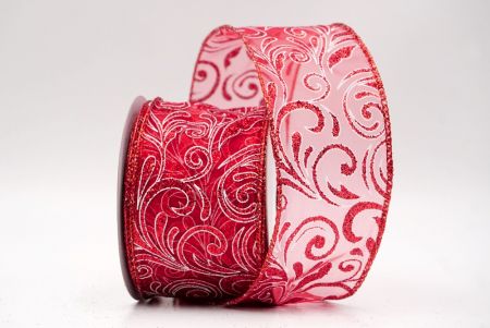 Sheer Red_Glittery Scroll Wired Ribbon_KF9572GR-7