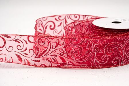 Sheer Red_Glittery Scroll Wired Ribbon_KF9572GR-7