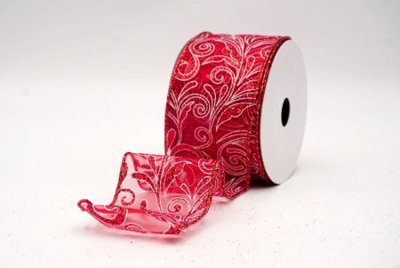 Sheer Red_Glittery Scroll Wired Ribbon_KF9572GR-7