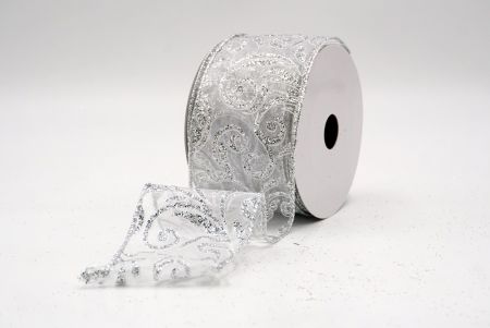 Sheer White/Silver_Glittery Scroll Wired Ribbon_KF9573G-1