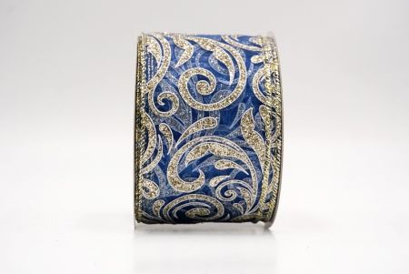 Sheer Navy Blue/Silver_Glittery Scroll Wired Ribbon_KF9573GV-4