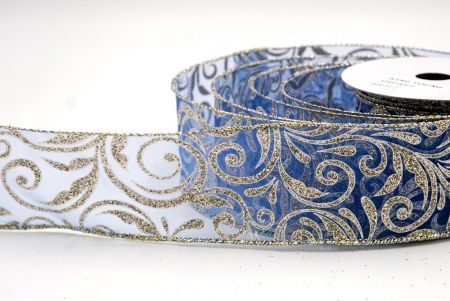 Sheer Navy Blue/Silver_Glittery Scroll Wired Ribbon_KF9573GV-4