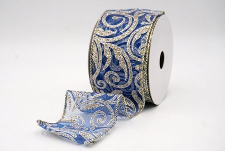 Sheer Navy Blue/Silver_Glittery Scroll Wired Ribbon_KF9573GV-4