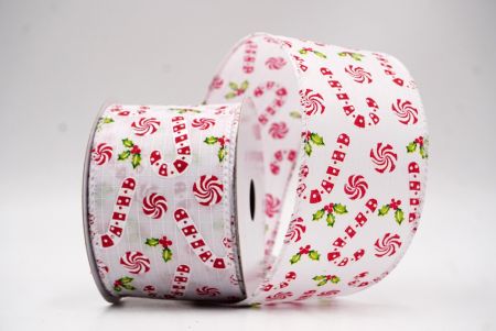 Cinta de alambre de Navidad con bastones de caramelo blancos y bayas de acebo_KF9575GC-1-1