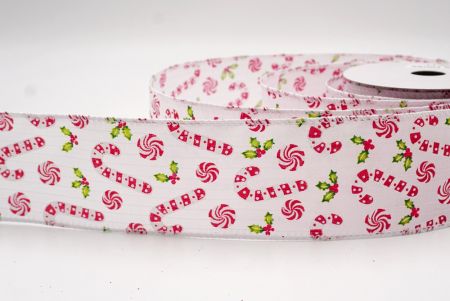 Cinta de alambre de Navidad con bastones de caramelo blancos y bayas de acebo_KF9575GC-1-1