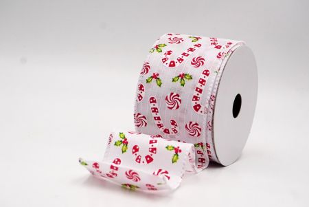 Cinta de alambre de Navidad con bastones de caramelo blancos y bayas de acebo_KF9575GC-1-1