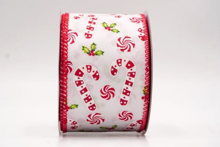 Cinta de alambre de Navidad con bastones de caramelo blancos y rojos y bayas de acebo_KF9576GC-1-7