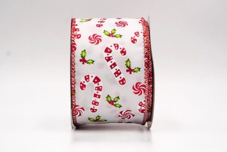 Cinta de alambre de Navidad con bastones de caramelo blancos y bayas de acebo_KF9577GR-1