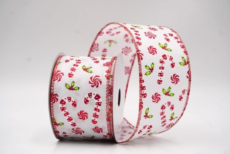 Cinta de alambre de Navidad con bastones de caramelo blancos y bayas de acebo_KF9577GR-1