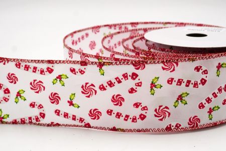 Cinta de alambre de Navidad con bastones de caramelo blancos y bayas de acebo_KF9577GR-1