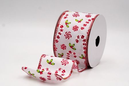 Cinta de alambre de Navidad con bastones de caramelo blancos y bayas de acebo_KF9577GR-1