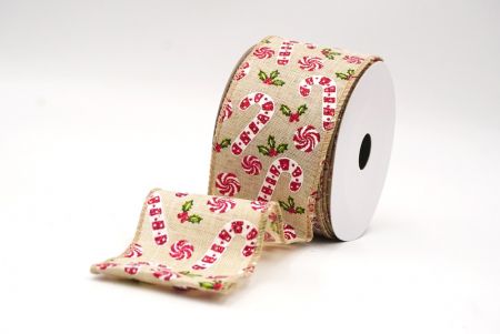 Cinta de alambre de Navidad con bastones de caramelo marrones claros y bayas de acebo_KF9578GC-13-183