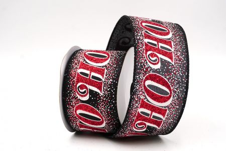Cinta de alambre con letras festivas HO HO HO de purpurina negra_KF9583GC-53-53