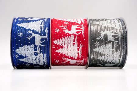 Festive Deer & Pine Trees Wired Ribbon - Festive Deer & Pine Trees Wired Ribbon