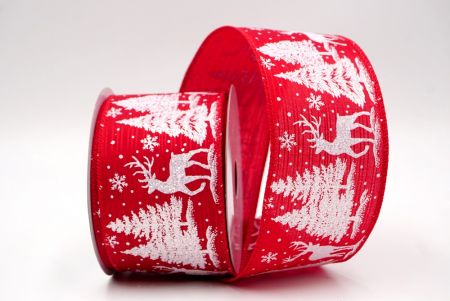 Cinta de Alambre de Ciervo Festivo Rojo y Árboles de Pino_KF9584GC-7-7