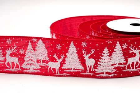 Cinta de Alambre de Ciervo Festivo Rojo y Árboles de Pino_KF9584GC-7-7