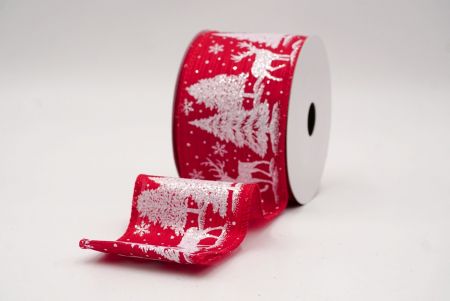 Cinta de Alambre de Ciervo Festivo Rojo y Árboles de Pino_KF9584GC-7-7