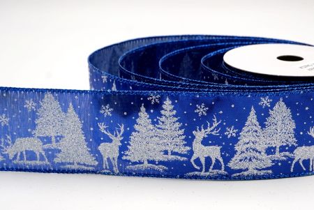 Cinta de Alambre de Ciervo Festivo Azul y Árboles de Pino_KF9585GB-4