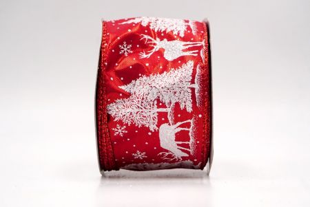 Cinta de Alambre de Ciervo Festivo Rojo y Árboles de Pino_KF9585GR-7