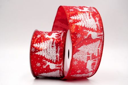 Cinta de Alambre de Ciervo Festivo Rojo y Árboles de Pino_KF9585GR-7