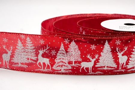 Cinta de Alambre de Ciervo Festivo Rojo y Árboles de Pino_KF9585GR-7