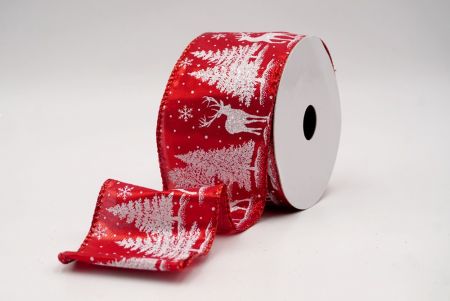 Cinta de Alambre de Ciervo Festivo Rojo y Árboles de Pino_KF9585GR-7