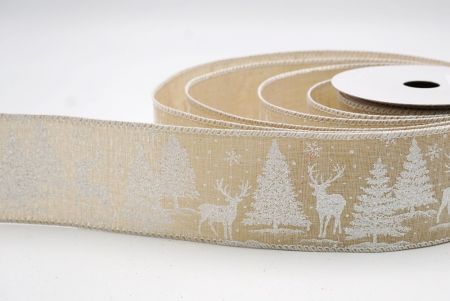 Cinta de Alambre de Ciervo Festivo Caqui y Árboles de Pino_KF9586GC-13-1