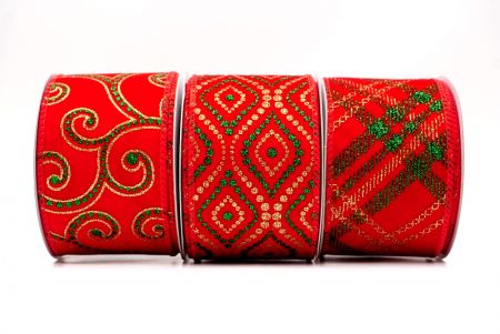 Christmas Glitter Red and Green Assorted Pattern Wired Ribbon - Christmas Glitter Red and Green Assorted Pattern Wired Ribbon
