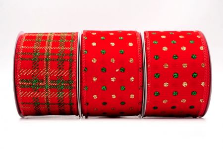 Christmas Glitter Red and Green Assorted Pattern Wired Ribbon_KF9596.KF9597.KF9598.KF9599.KF9600.KF9601.KF9602.KF9603.KF9604