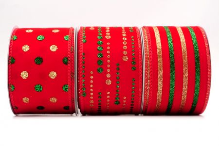 Christmas Glitter Red and Green Assorted Pattern Wired Ribbon_KF9596.KF9597.KF9598.KF9599.KF9600.KF9601.KF9602.KF9603.KF9604