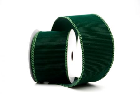 Cinta de alambre de terciopelo verde sólido con estrías navideña_KF9605GC-3-127