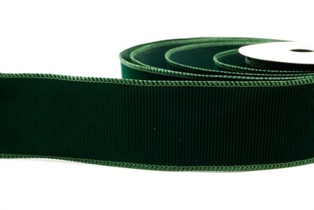 Cinta de alambre de terciopelo verde sólido con estrías navideña_KF9605GC-3-127
