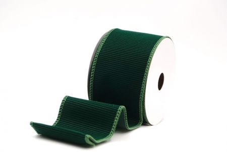 Cinta de alambre de terciopelo verde sólido con estrías navideña_KF9605GC-3-127