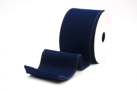 Cinta de alambre de terciopelo azul marino sólido con estrías navideña_KF9605GC-4-4