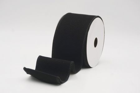 Cinta de alambre de terciopelo negro sólido con estrías navideña_KF9605GC-53