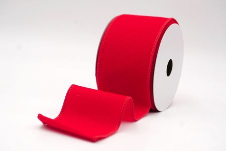 Cinta de alambre de terciopelo rojo sólido con estrías navideña_KF9605GC-7-7