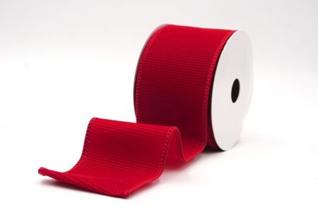 Cinta de alambre de terciopelo rojo oscuro sólido con estrías navideña_KF9605GC-7A-169