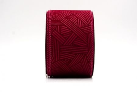 Burgundy_Hatch Pattern Velvet Wired Ribbon_KF9612GC-8-8