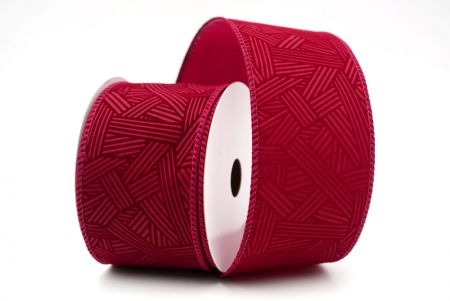 Burgundy_Hatch Pattern Velvet Wired Ribbon_KF9612GC-8-8