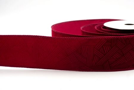 Burgundy_Hatch Pattern Velvet Wired Ribbon_KF9612GC-8-8