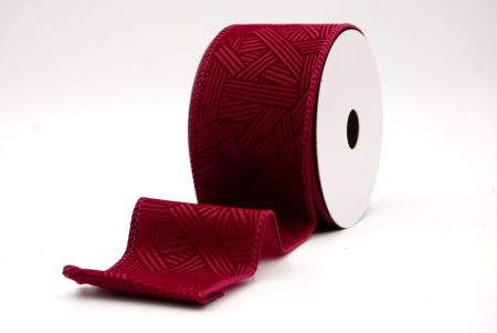Burgundy_Hatch Pattern Velvet Wired Ribbon_KF9612GC-8-8