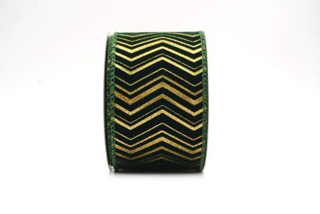 Green Metallic Chevron Pattern Velvet Wired Ribbon_KF9614GC-3-127