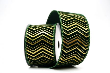 Green Metallic Chevron Pattern Velvet Wired Ribbon_KF9614GC-3-127