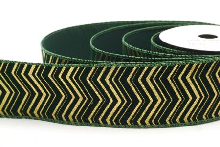 Green Metallic Chevron Pattern Velvet Wired Ribbon_KF9614GC-3-127