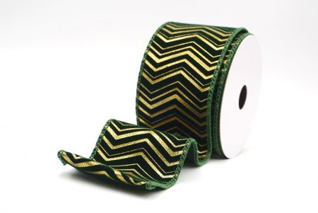 Green Metallic Chevron Pattern Velvet Wired Ribbon_KF9614GC-3-127