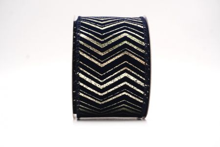 Navy Blue Metallic Chevron Pattern Velvet Wired Ribbon_KF9614GC-4-4