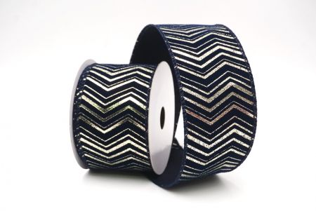 Navy Blue Metallic Chevron Pattern Velvet Wired Ribbon_KF9614GC-4-4