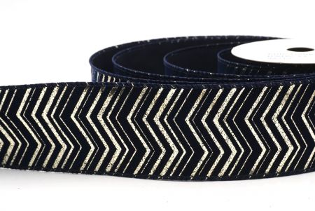 Navy Blue Metallic Chevron Pattern Velvet Wired Ribbon_KF9614GC-4-4