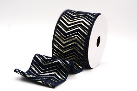 Navy Blue Metallic Chevron Pattern Velvet Wired Ribbon_KF9614GC-4-4