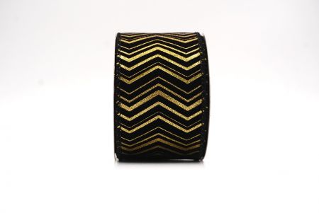 Black Metallic Chevron Pattern Velvet Wired Ribbon_KF9614GC-53-53